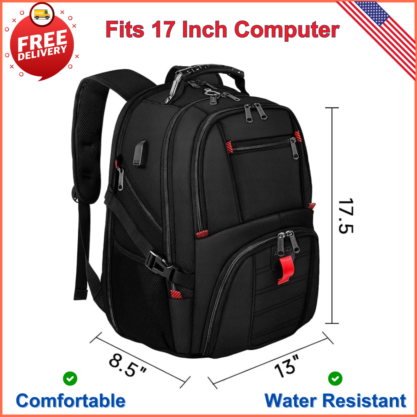 Women Men Water Resistant 17 Inch Laptop Bag Computer Travel Business Backpacks