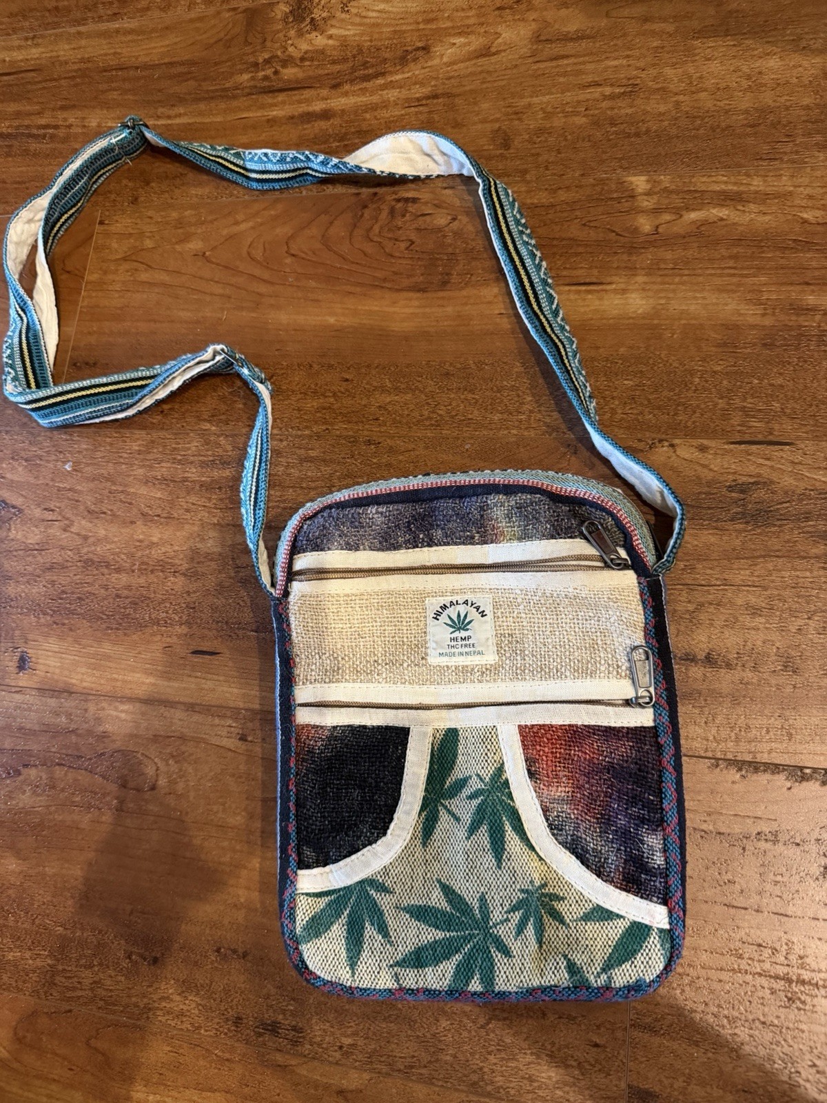 Himalayan Handmade Hemp Crossbody Purse Multicolor Adjustable Strap Pockets