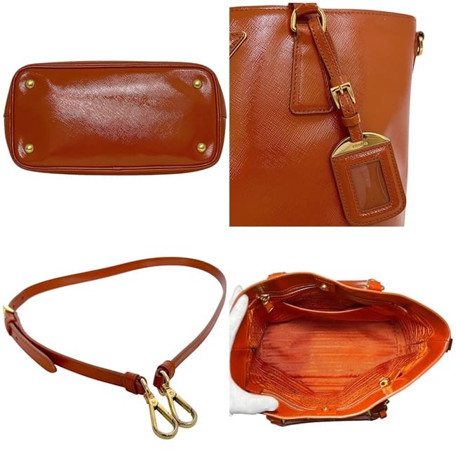 Pre-owned Prada 2-way bag, orange patent leather, size 103. This Prada tote bag