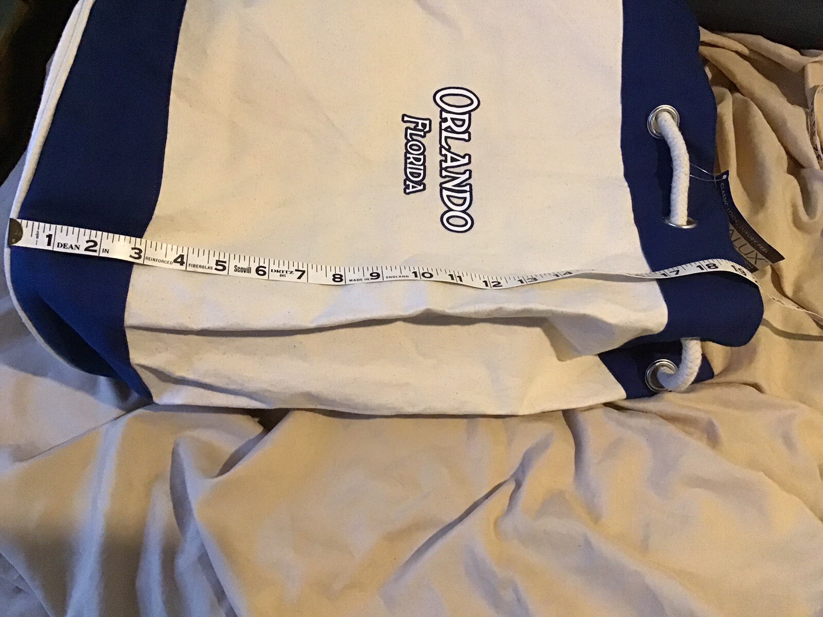 Canvas Duffle Bag 100% Cotton Drawstring Sailor Style Kit Bag Orlando Souvenir