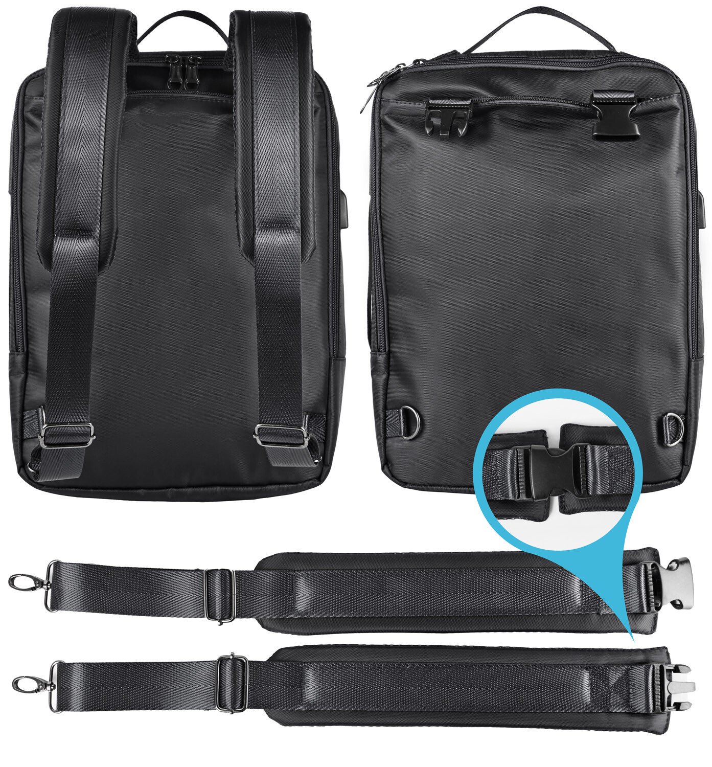 LS LifeStyle Leather 3 in 1 Backpack USB Professional Briefcase Waterproof Bag