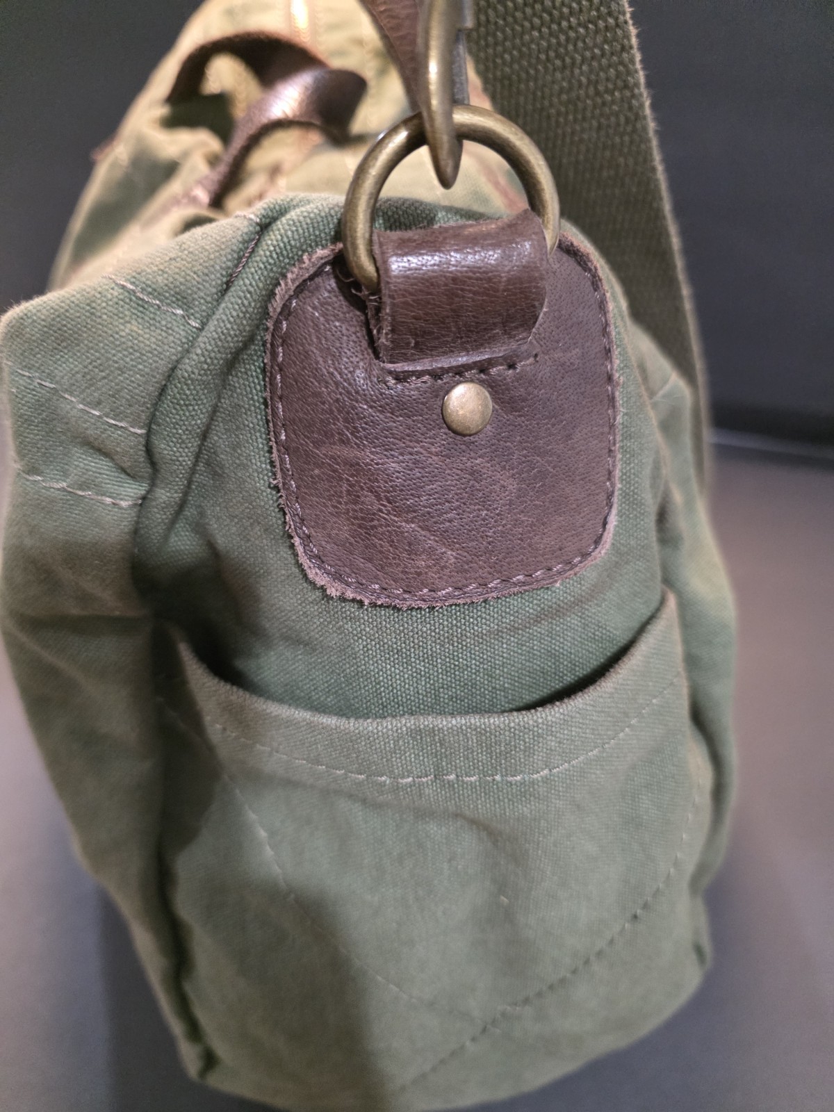 Alternative Apparel Canvas Duffle Bag Green Olive Weekender Travel Gym Leather T