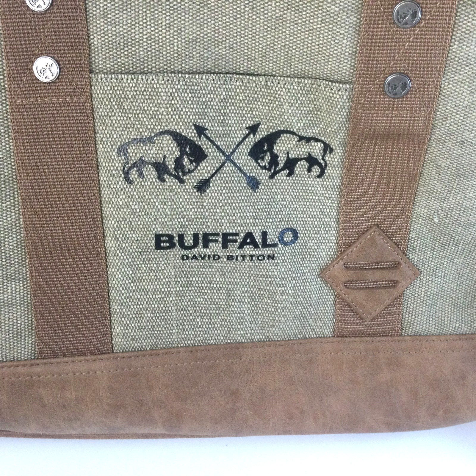 David Bitton Messenger Laptop Bag Canvas Polyester Faux Leather Buffalo Logo
