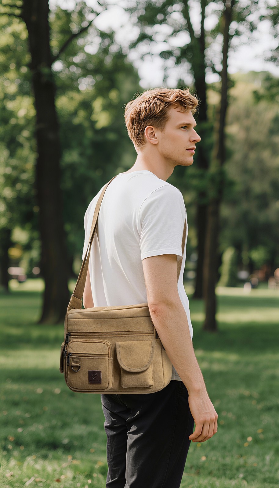 LEBULLBRO Mens Canvas Messenger Bag Shoulder Crossbody Military School Satchel