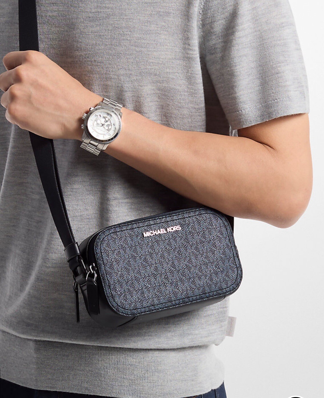 Michael Kors Cooper Signature Logo Double Zip Camera Bag Admiral Blue