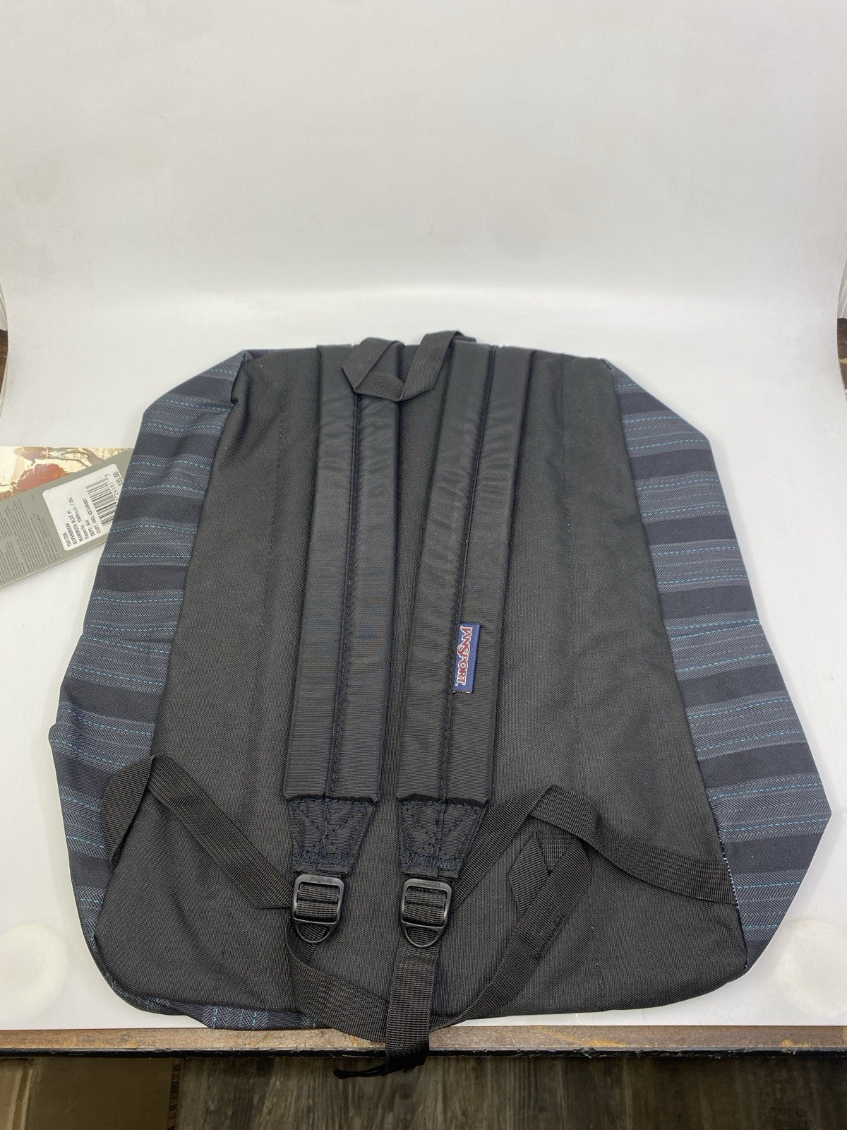 JanSport Super break Backpack- Mammoth Blue Pinstripe 16.7 H X 13W X 8.5 D