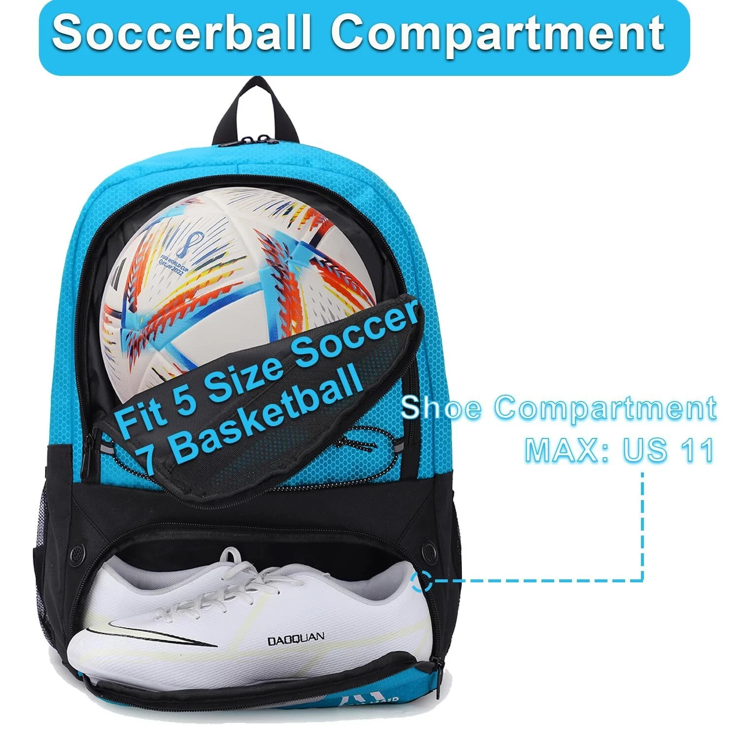 Multi-Sport Backpack with Ball Compartment for Soccer Basketball Volleyball