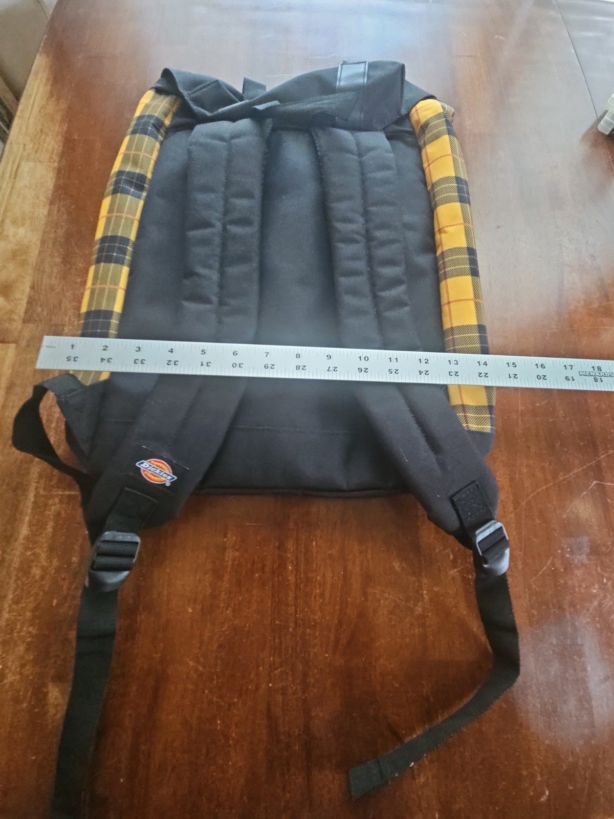 Dickies Backpack Black Yellow Plaid Flap Shoulder Adjustable Strap Drawstring