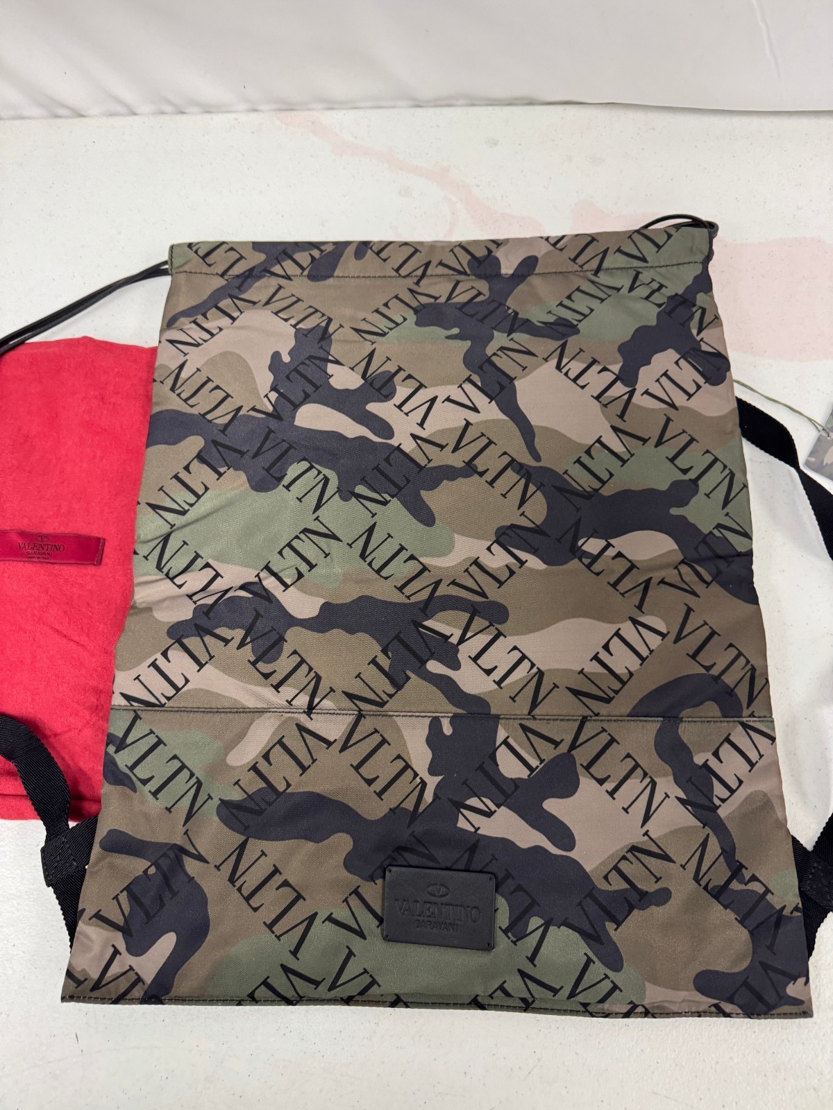 Valentino VLTN Grid Camouflage Backpack Dust Garavani Bag Pouch Red Lot of 2