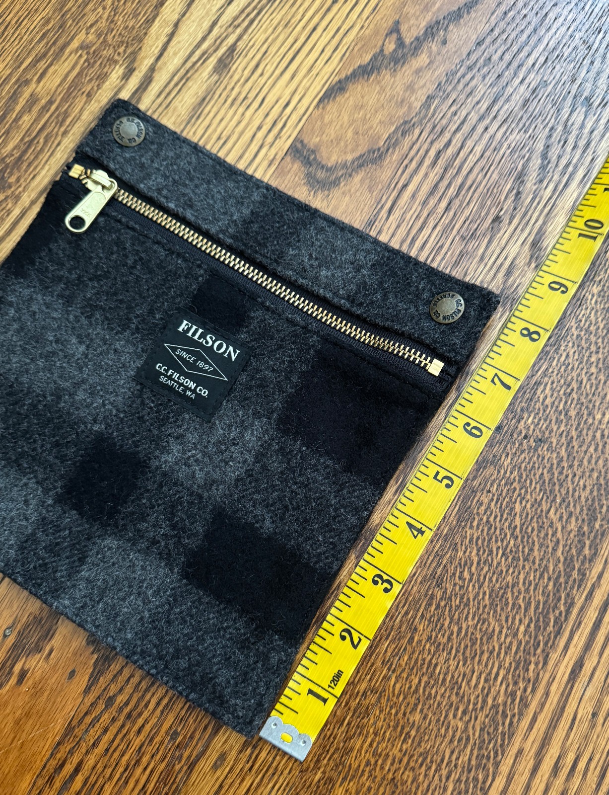 Filson Wool Zip Pouch Snap-In Backpack Organizer YKK Zipper Charcoal Plaid