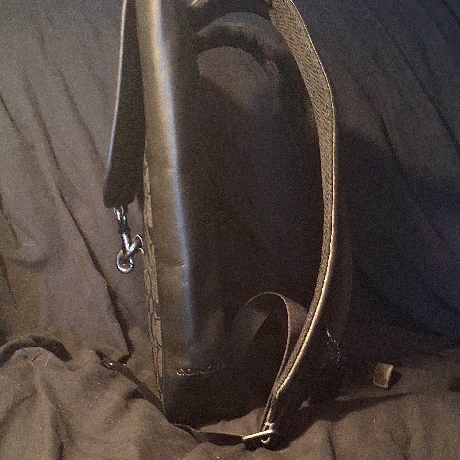 Coach Signature Logo Backpack Black/Gray Buckle Closure Adjustable Strap