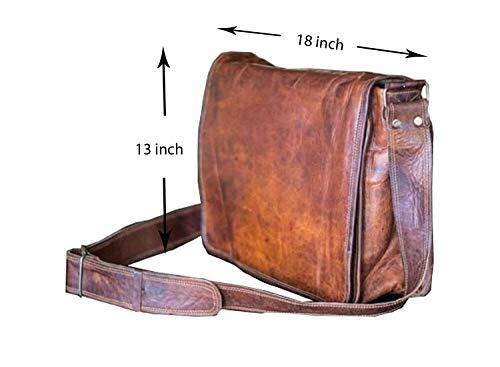 18 inch Leather Full Flap Messenger Handmade Bag Laptop Bag Satchel Bag (Brown)