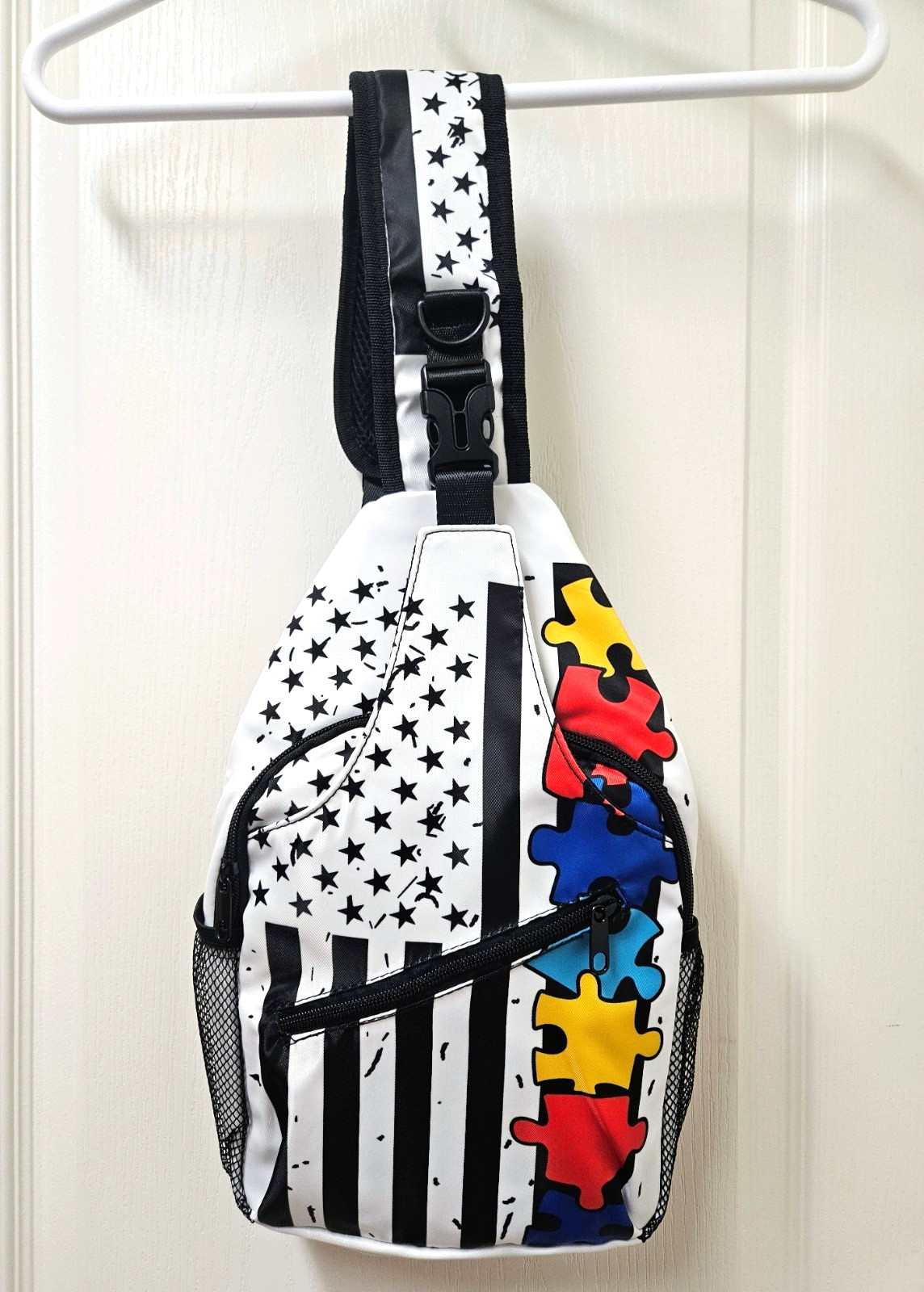 New Autism Awareness Jigsaw Puzzle American Flag Sling Bag
