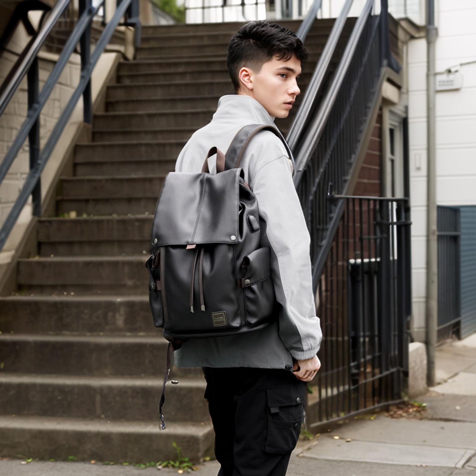 Leather Backpack for Men Fits 15.6″ Laptop Vintage Backpacks Waterproof Draws…