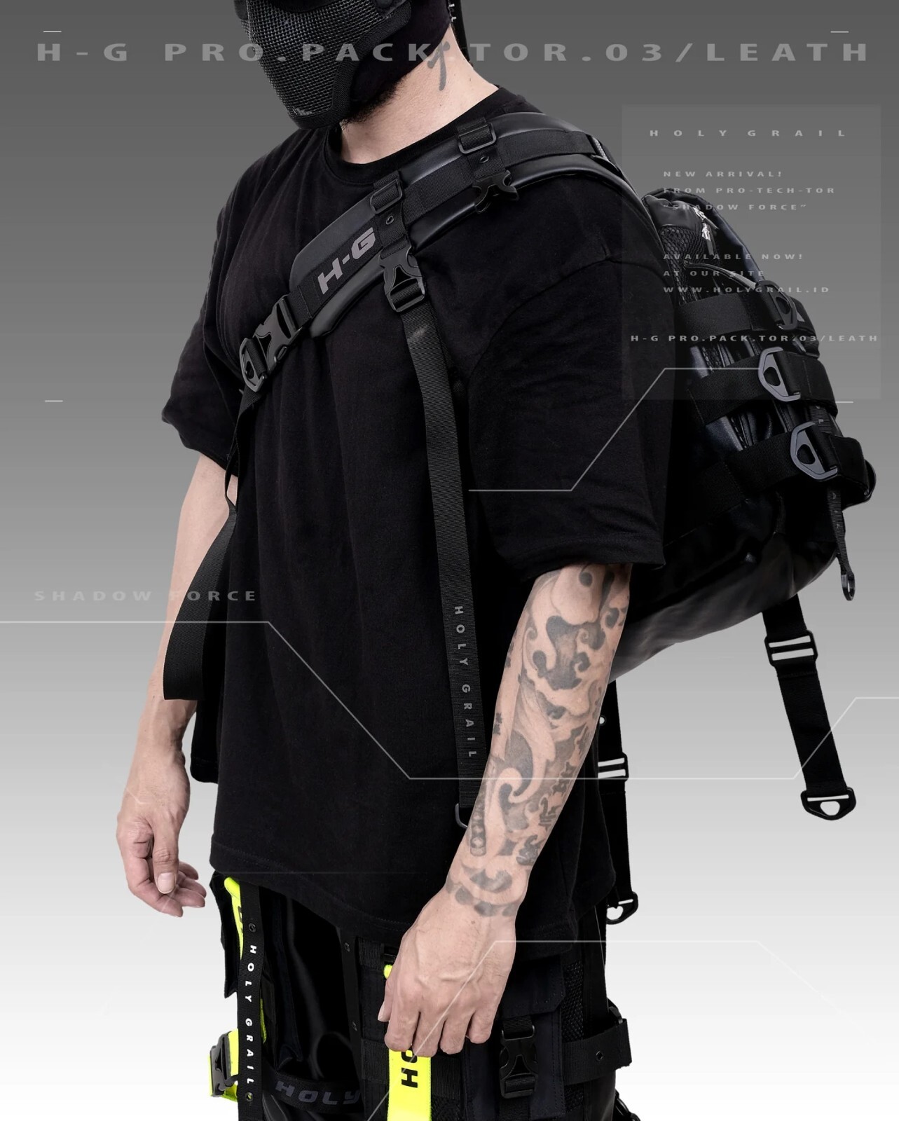Techwear Bag Black Futuristic Messenger Crossbody H-G PRO.PACK.TOR 03/LEATHER