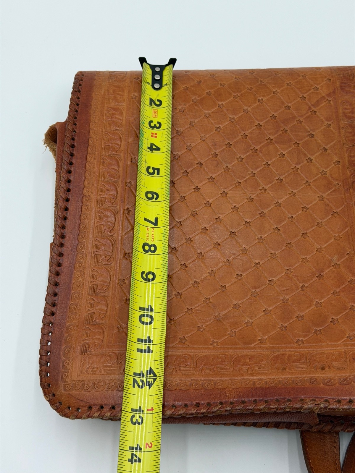 VINTAGE TOOLED LEATHER DISTRESSED BRIEFCASE MESSENGER BAG WESTERN BOHO SATCHEL
