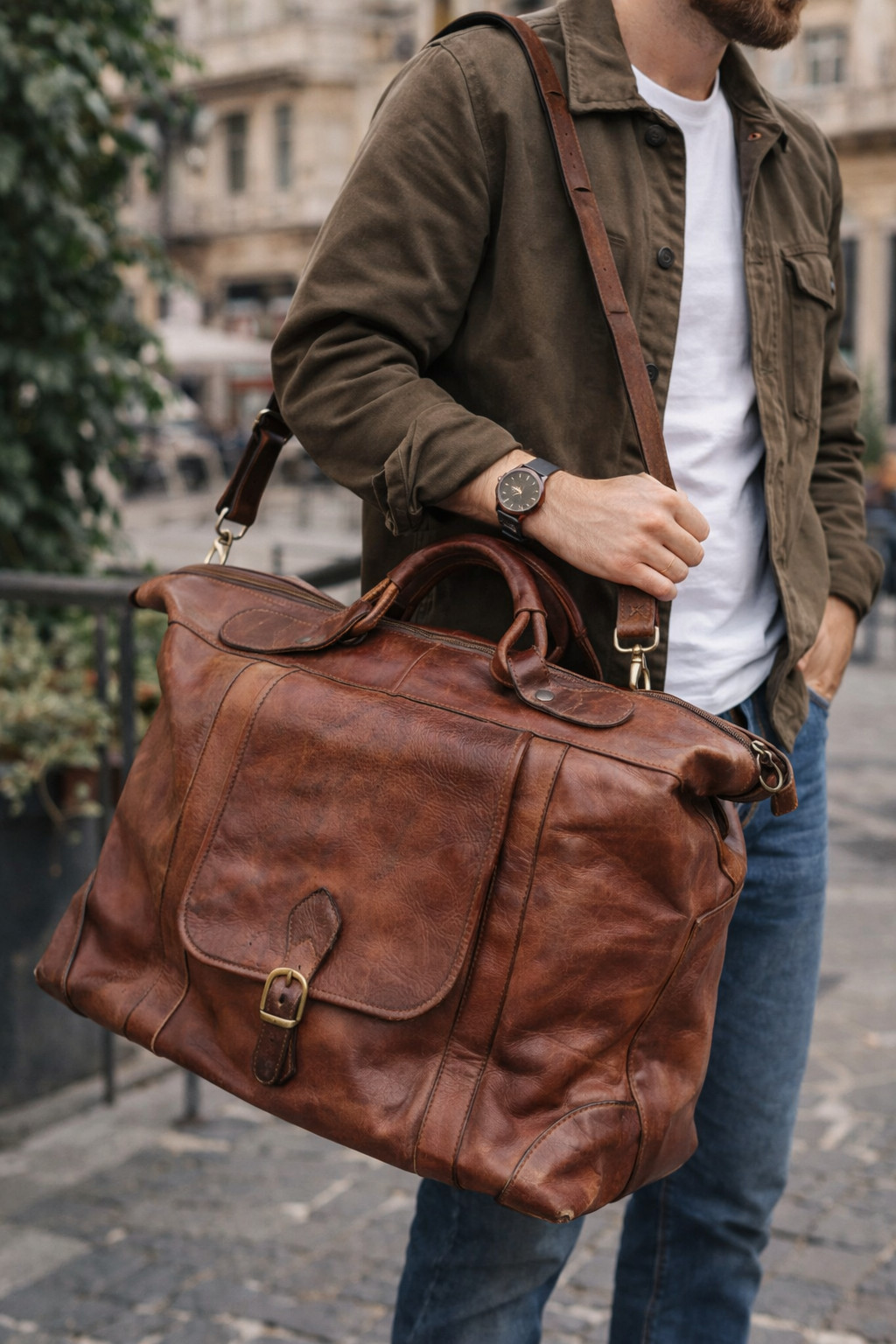Vintage Italian Leather Travel Bag Large Brown Duffel Weekender Heavy Duty