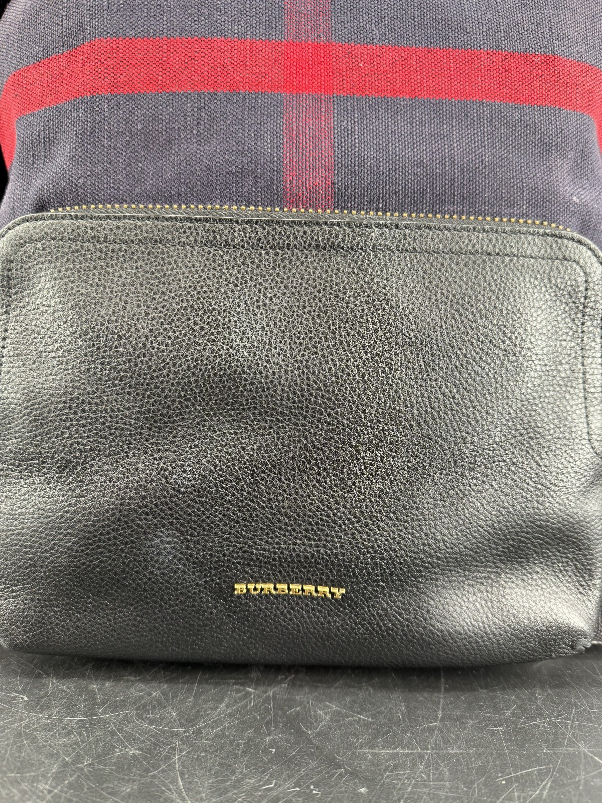 Burberry Blue Canvas Exploded Check Backpack Leather Trim Box Dust Bag