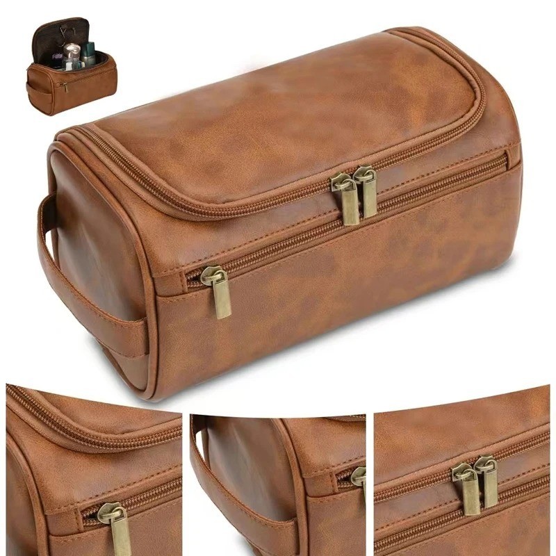 Leather Toiletry Bag for Men Women Dopp Kit Mens Hanging Toiletry Bag Travel