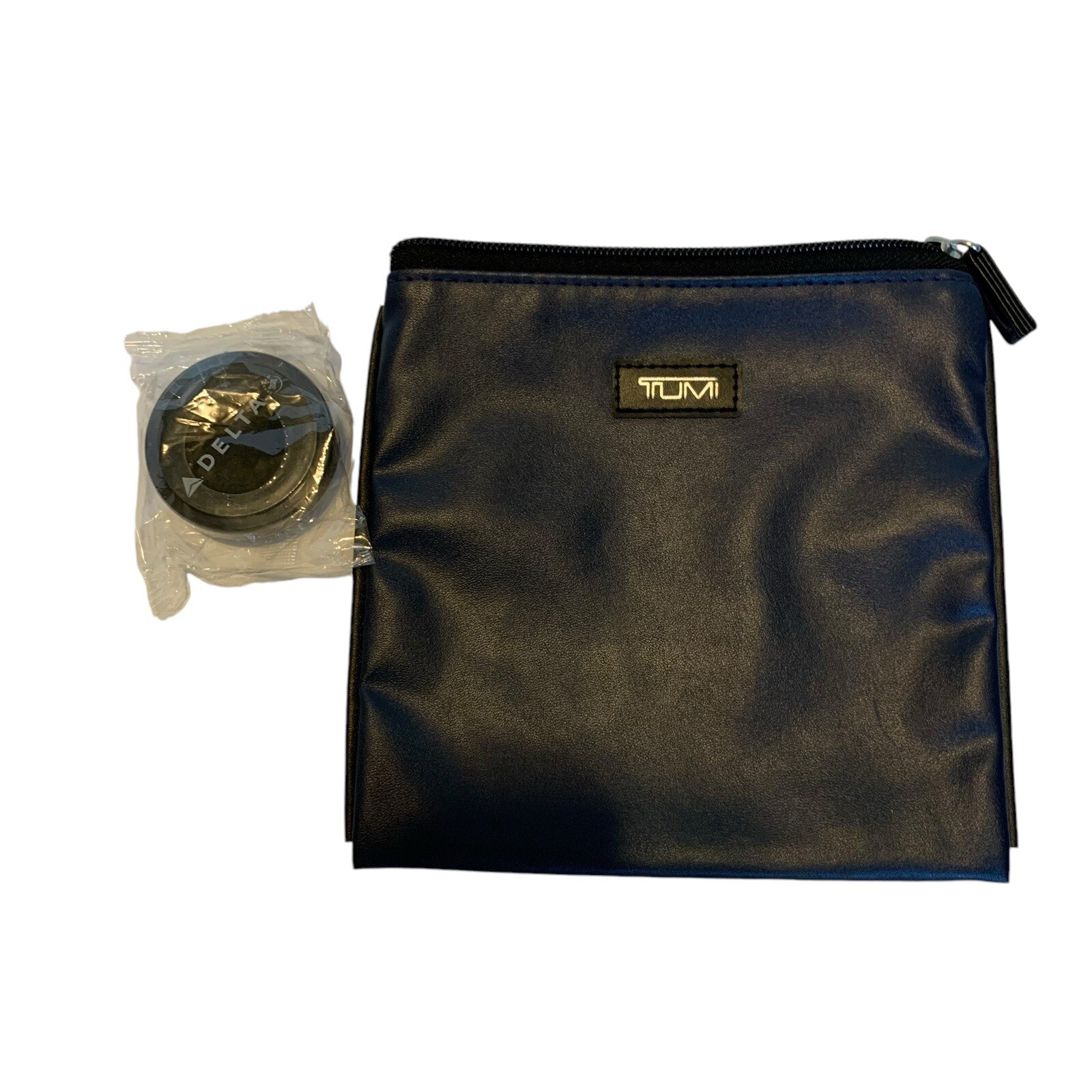 Tumi For Delta Amenity Travel Zipper Pouch Toiletry Navy Blue Bag Shoe Polish