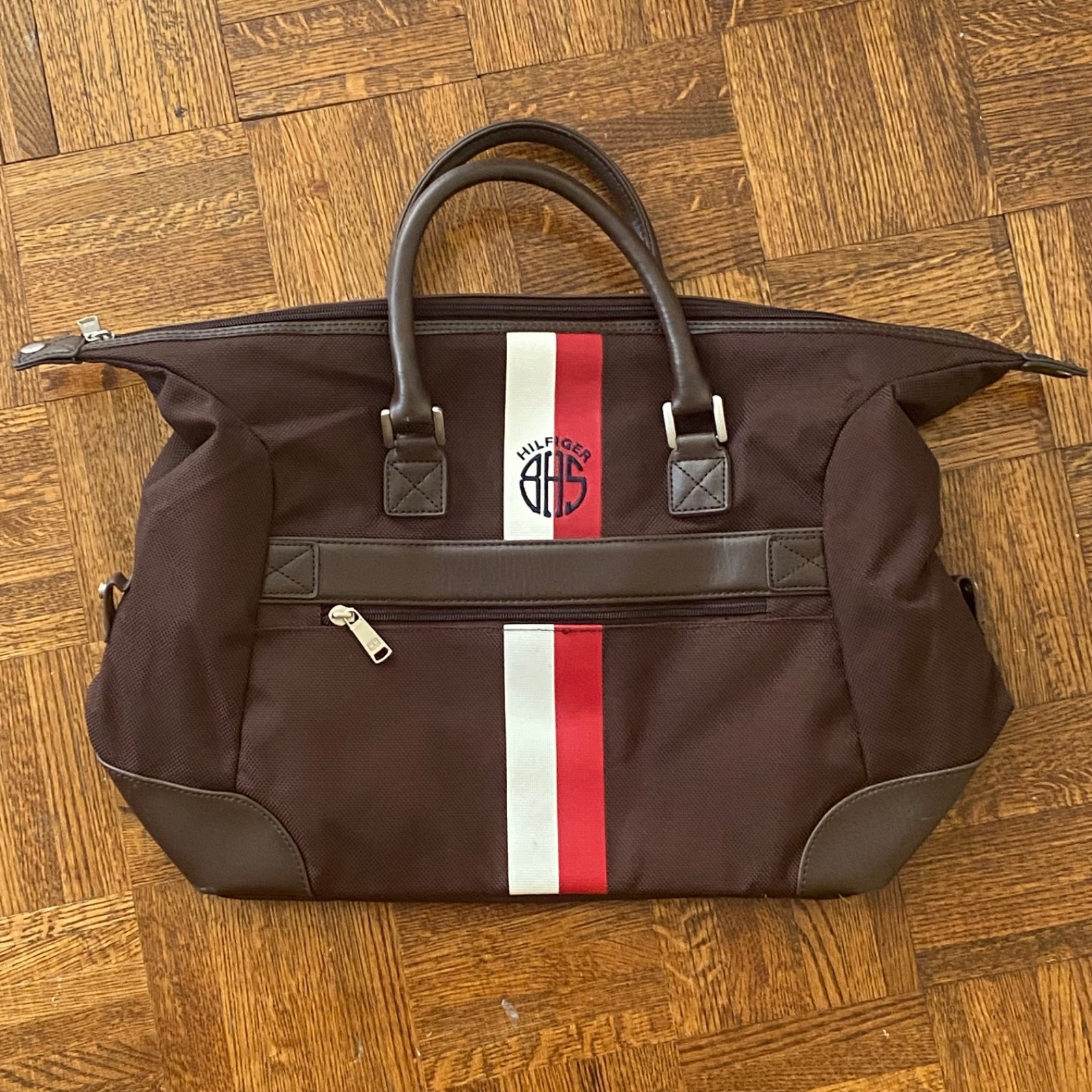 Genuine Mens Tommy Hilfiger Brown Canvas Leather 18″ Weekender Travel Bag