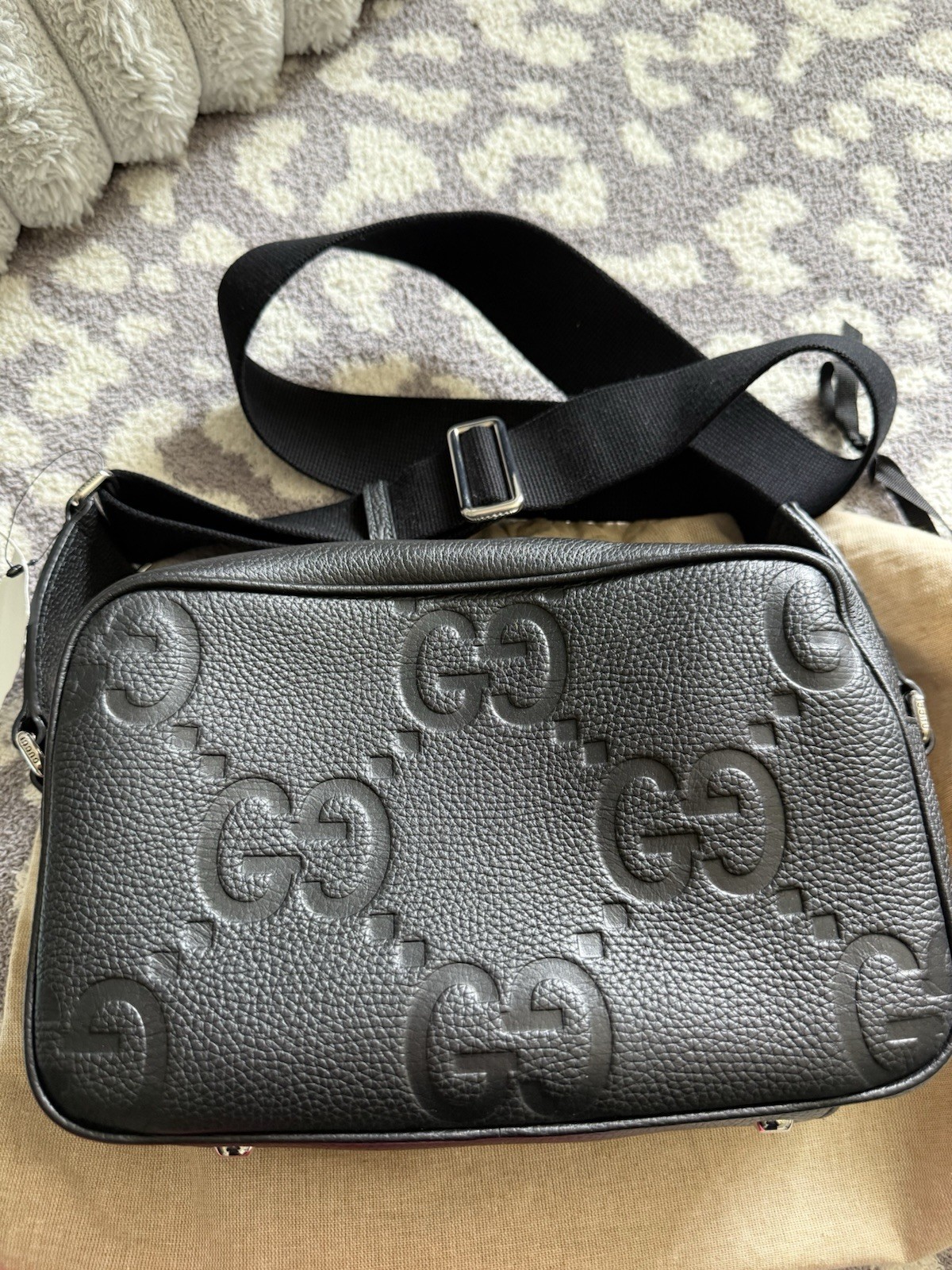 Gucci Black Messenger Bag GG Logo Adjustable Strap Men’s Designer Casual