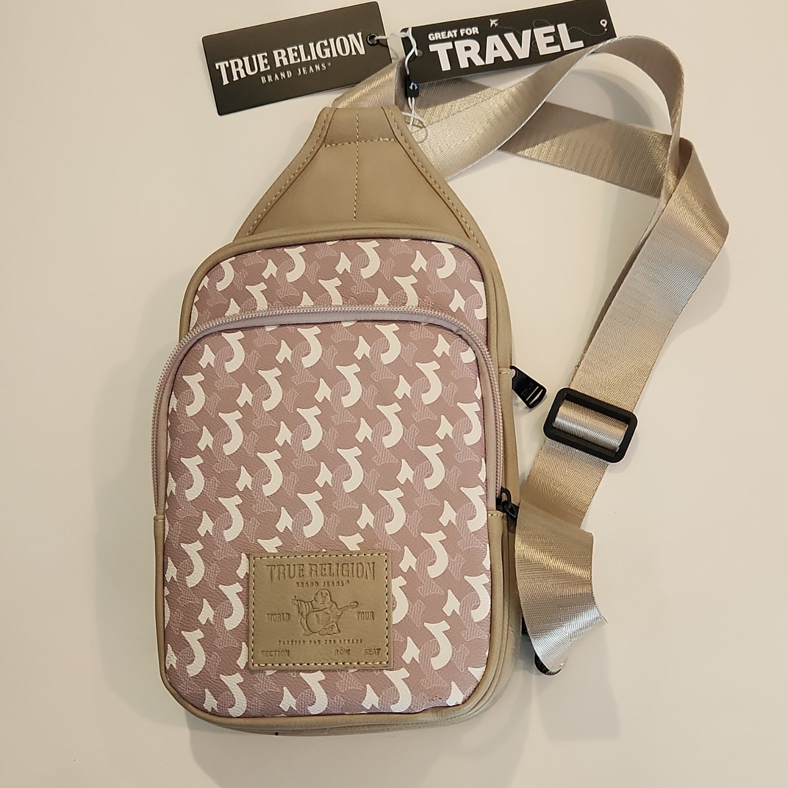 True Religion Beige/Tan Sling Crossbody Bag Farro II TR104445 Leather
