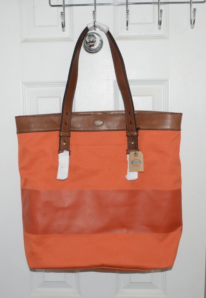 Fossil Estate CB Utility Shoulder Bag Canvas w Genuine Leather Trim Tote