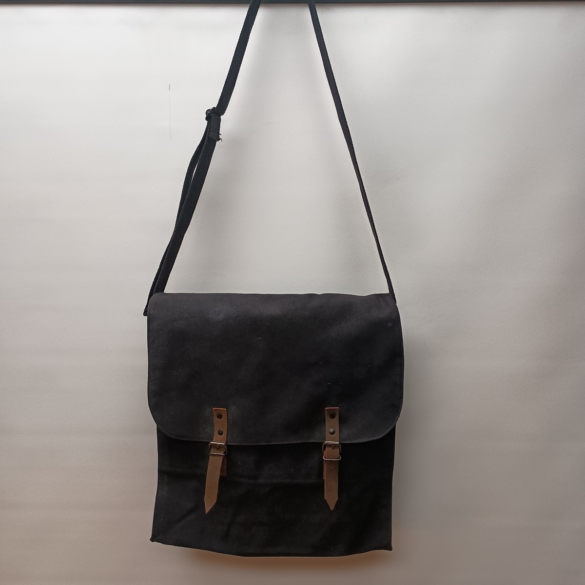 Rothco Canvas Messenger Bag- Black- 100% Cotton- Leather Accents-RN37572