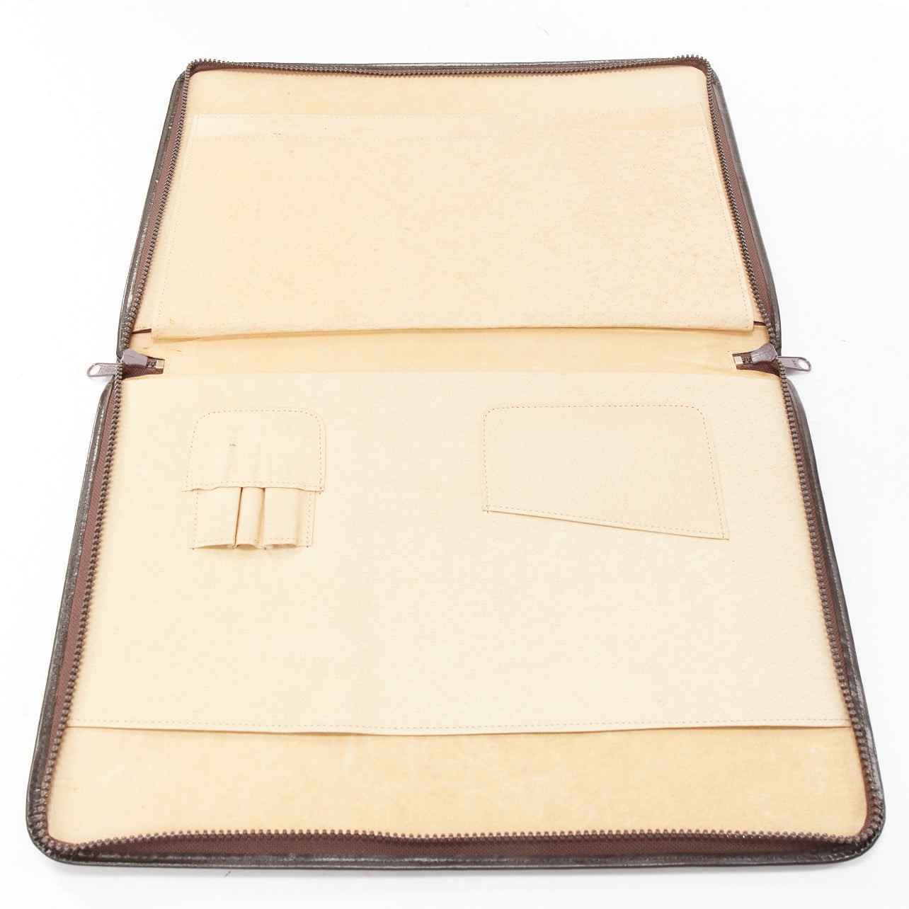 GIVENCHY Vintage brown smooth leather zip around oversized portfolio clutch