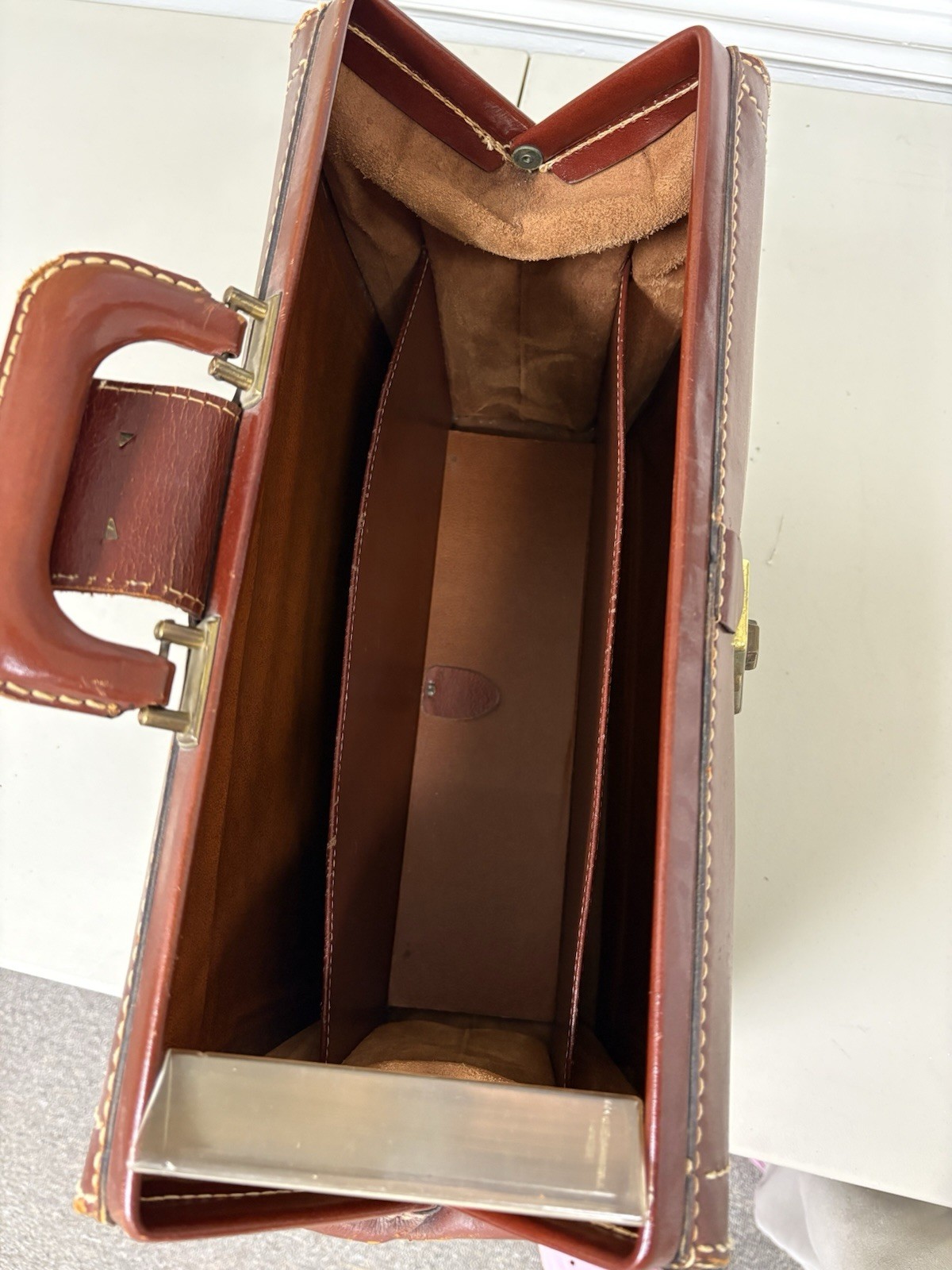 Vintage 60s Split Cowhide Leather Handled Briefcase Bag USA Tan Brown