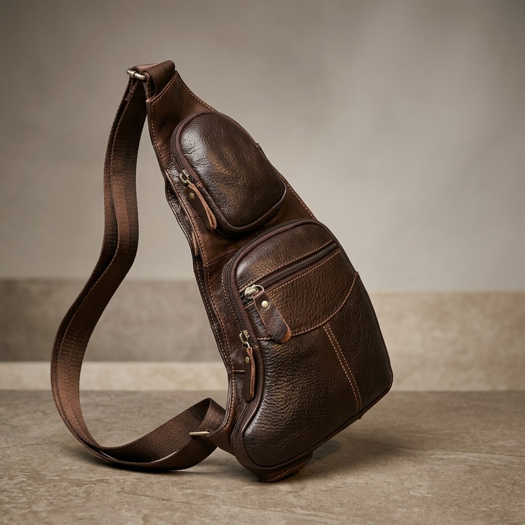 Vintage Genuine Leather Sling Bag Backpack Men Crossbody Chest Daypack Travel