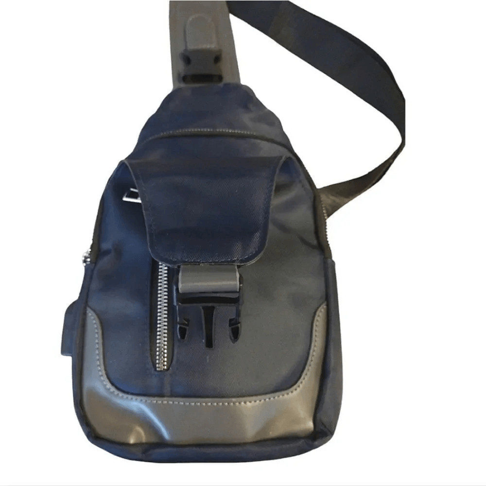 Blue Black Crossbody Sling Bag with USB Port and Cable NWOT