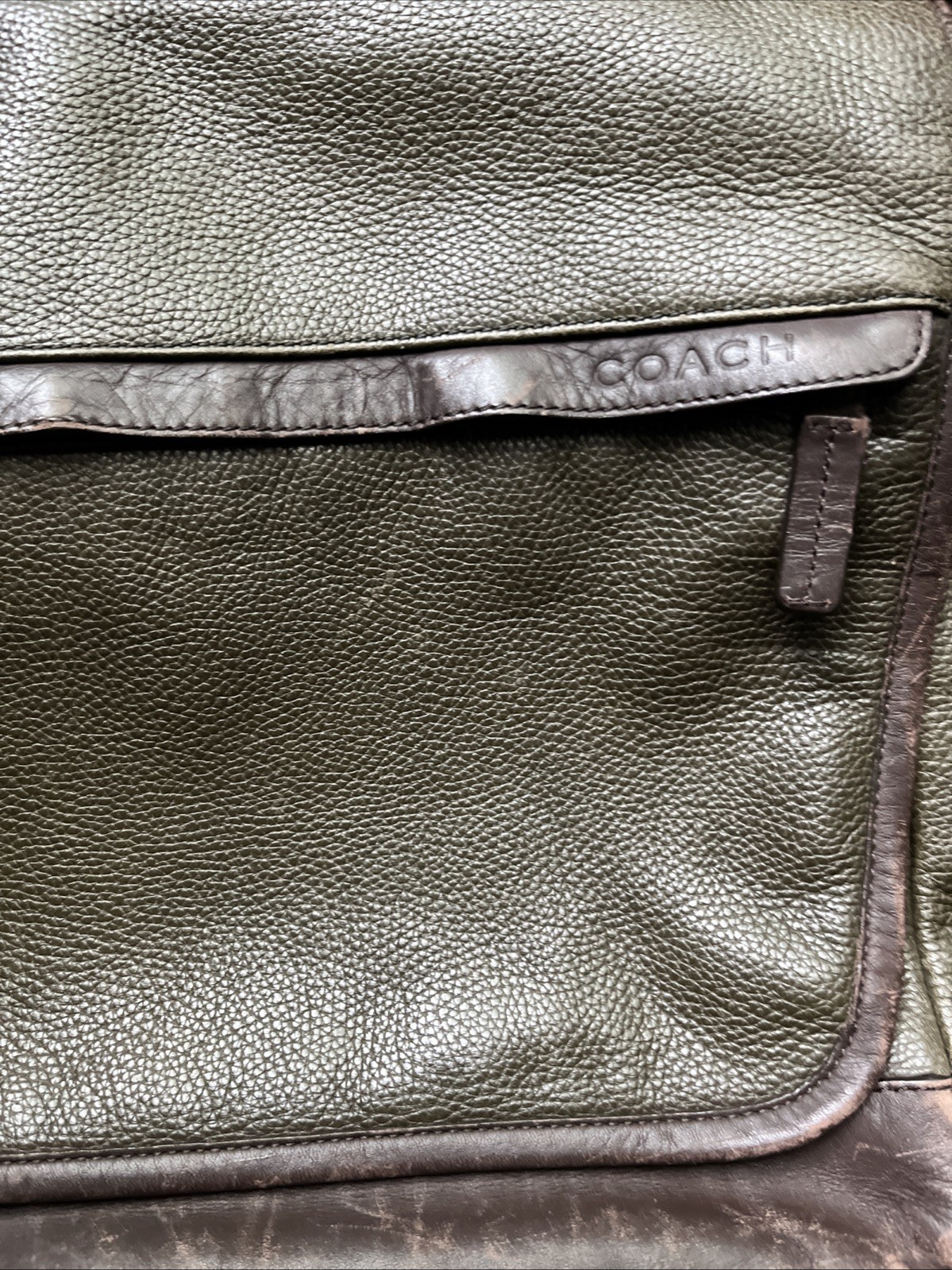 Coach Camden Leather Map Bag Messenger Crossbody Green Brown Two Tone F70924