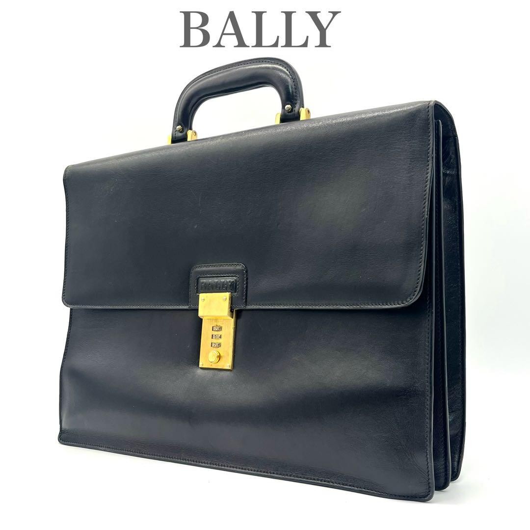 BALLY Business Bag Briefcase Leather Dial Lock Black Used 29x40x10cm