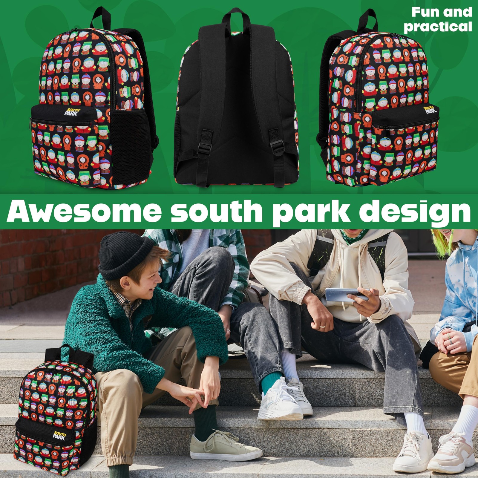 South Park Backpack for Men – All-Over Print Daypack, Gym/School Bag 22L