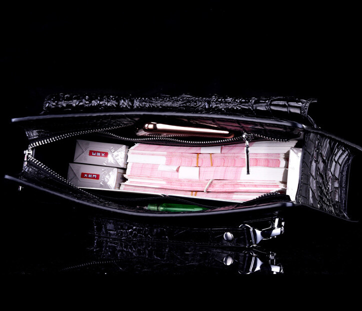 Cowhide Leather Business Envelope Bag Crocodile Pattern Clutch Bag Large Wallet