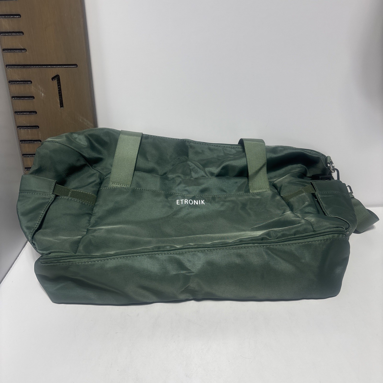 Etronik Black Gym Travel Duffel Bag with Shoe Compartment & USB Port,