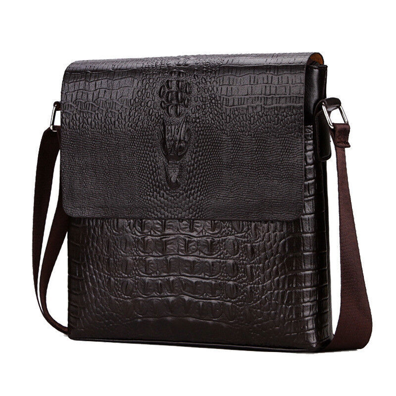 Vintage Croc Print PU Leather Mens Shoulder Bag Work Crossbody Messenger Bag