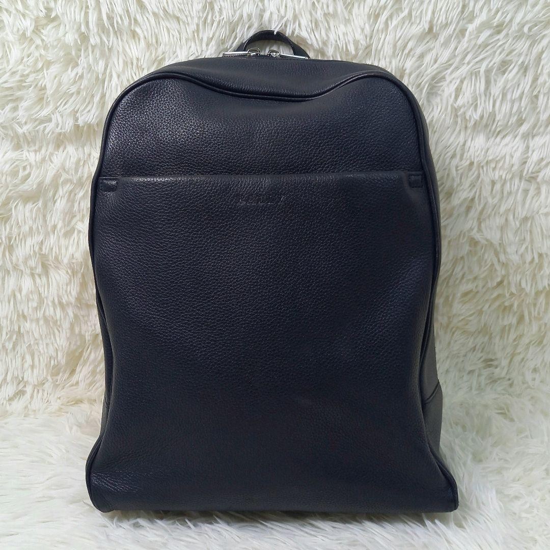 Authentic Bally Leather Backpack Business Bag Navy 41cm A4 SizeBally leather b
