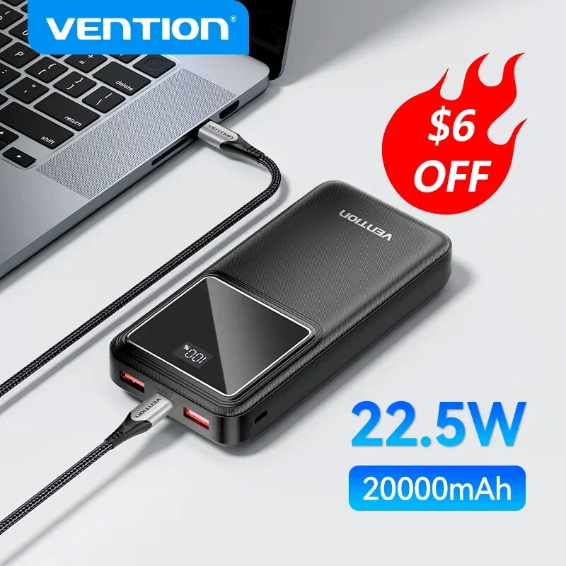 Vention 22.5W Power Bank Fast Charge 20000mAh Portable PowerBank for iPhone 1…