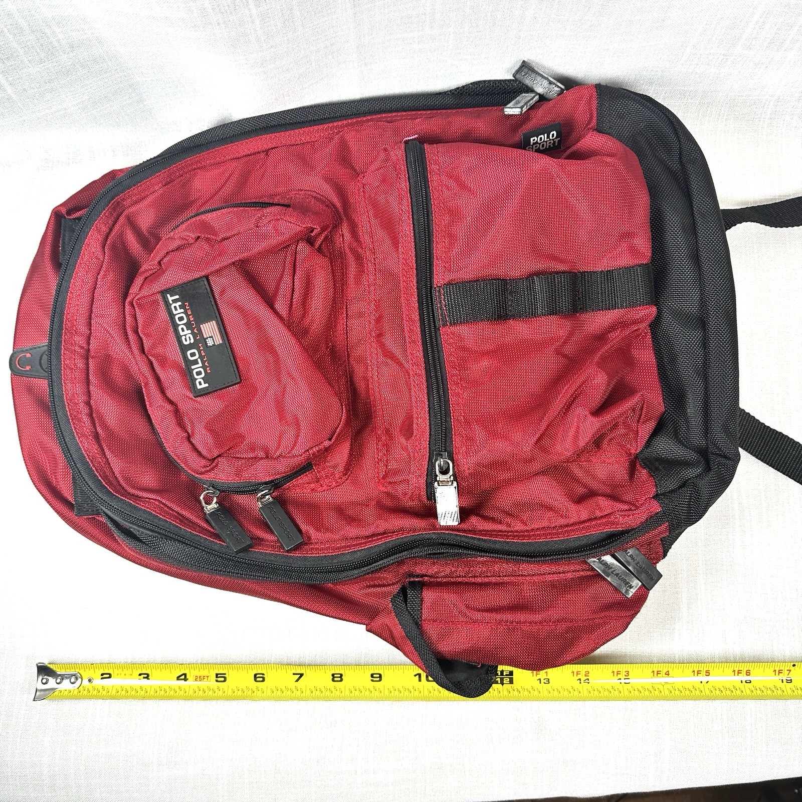 Vintage Polo Sport Ralph Lauren Backpack Red RL Flag Multi Pocket