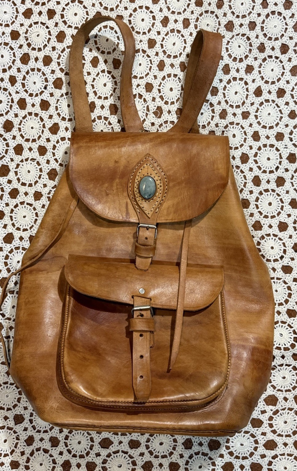 Vintage Brown Leather Backpack Travel Work Shop School Retro Boho Grunge