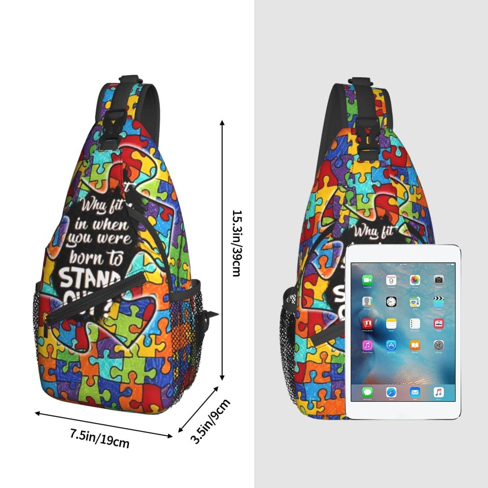 Autism Pattern Sling Backpack Travel Hiking Daypack Autism Awareness Crossbod…