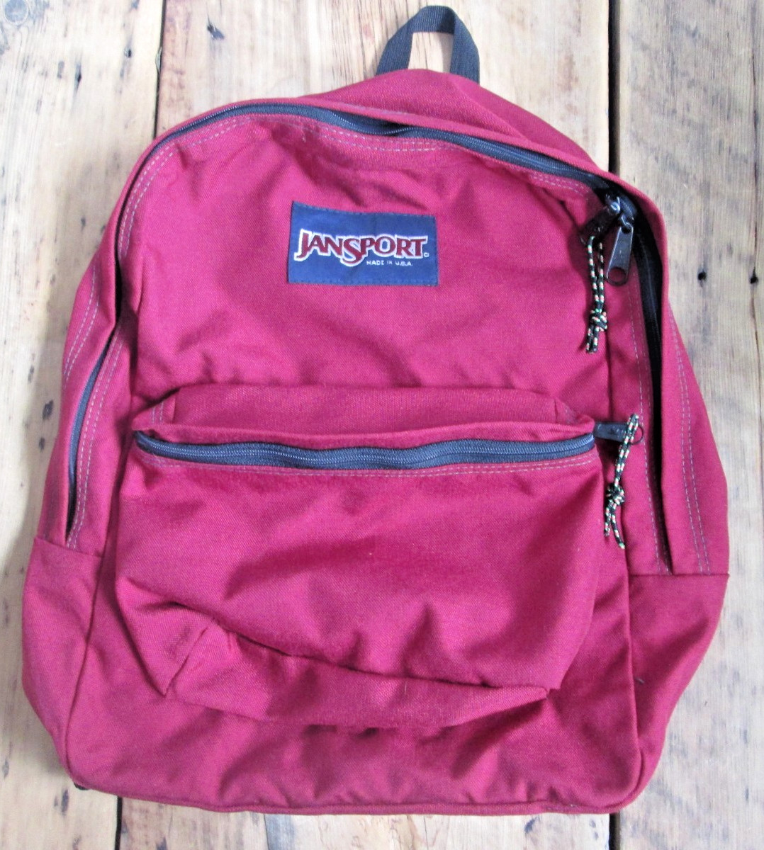 Vintage JANSPORT 90s Brick Red Nylon Backpack Made in USA Maroon Black Pack