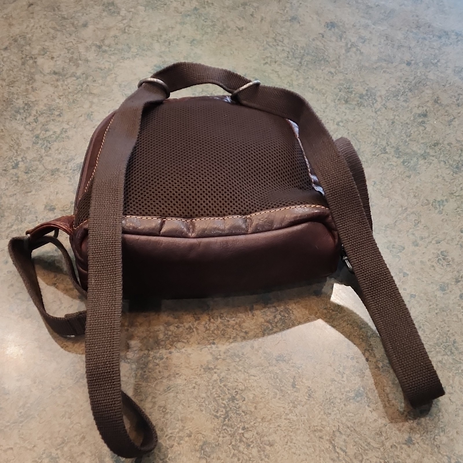 Jack Georges Brown Zip Backpack Leather w/ Striped inside Pattern Men’s 10×10