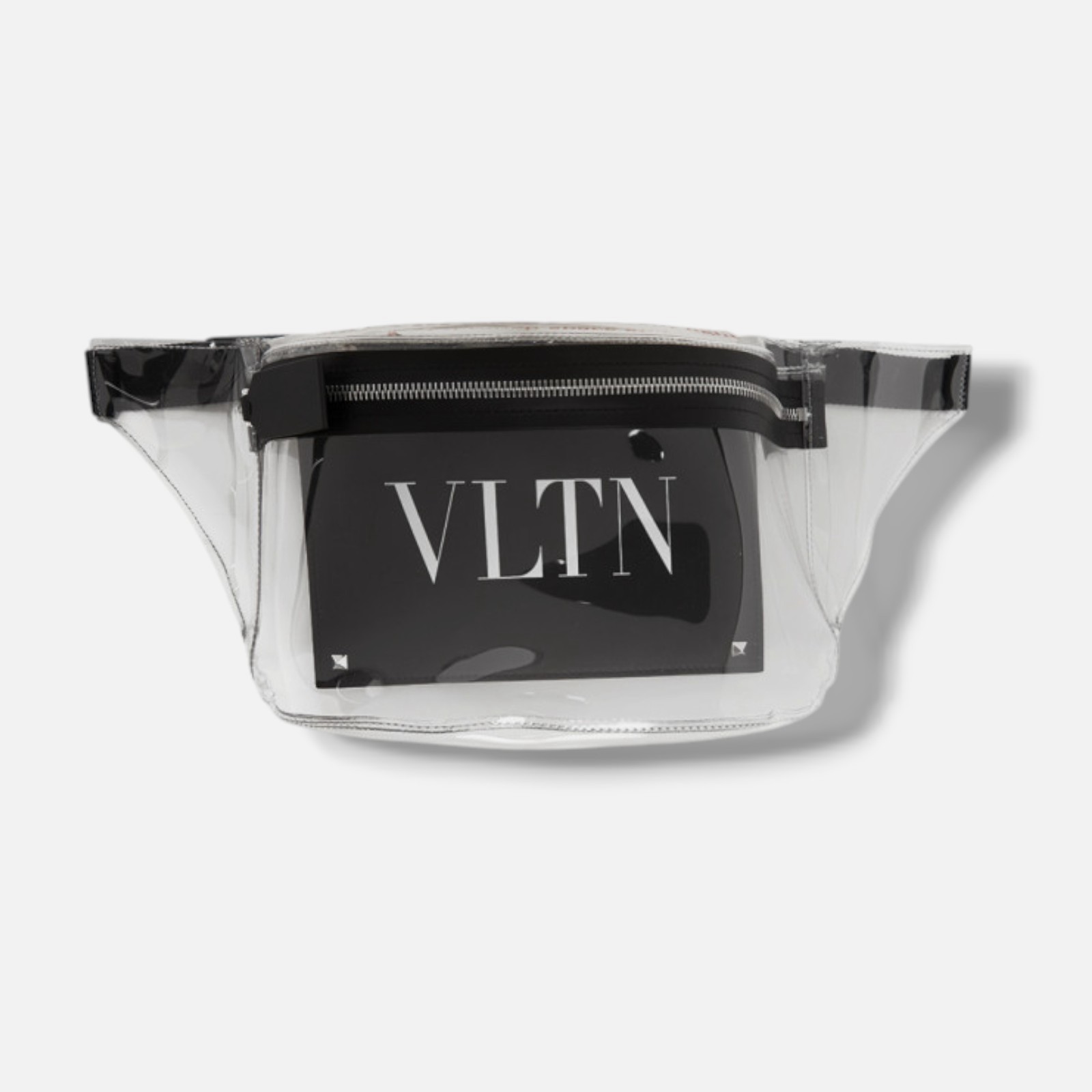 VALENTINO GARAVANI Men’s Transparent VLTN Logo Leather Crossbody Belt Pouch Bag