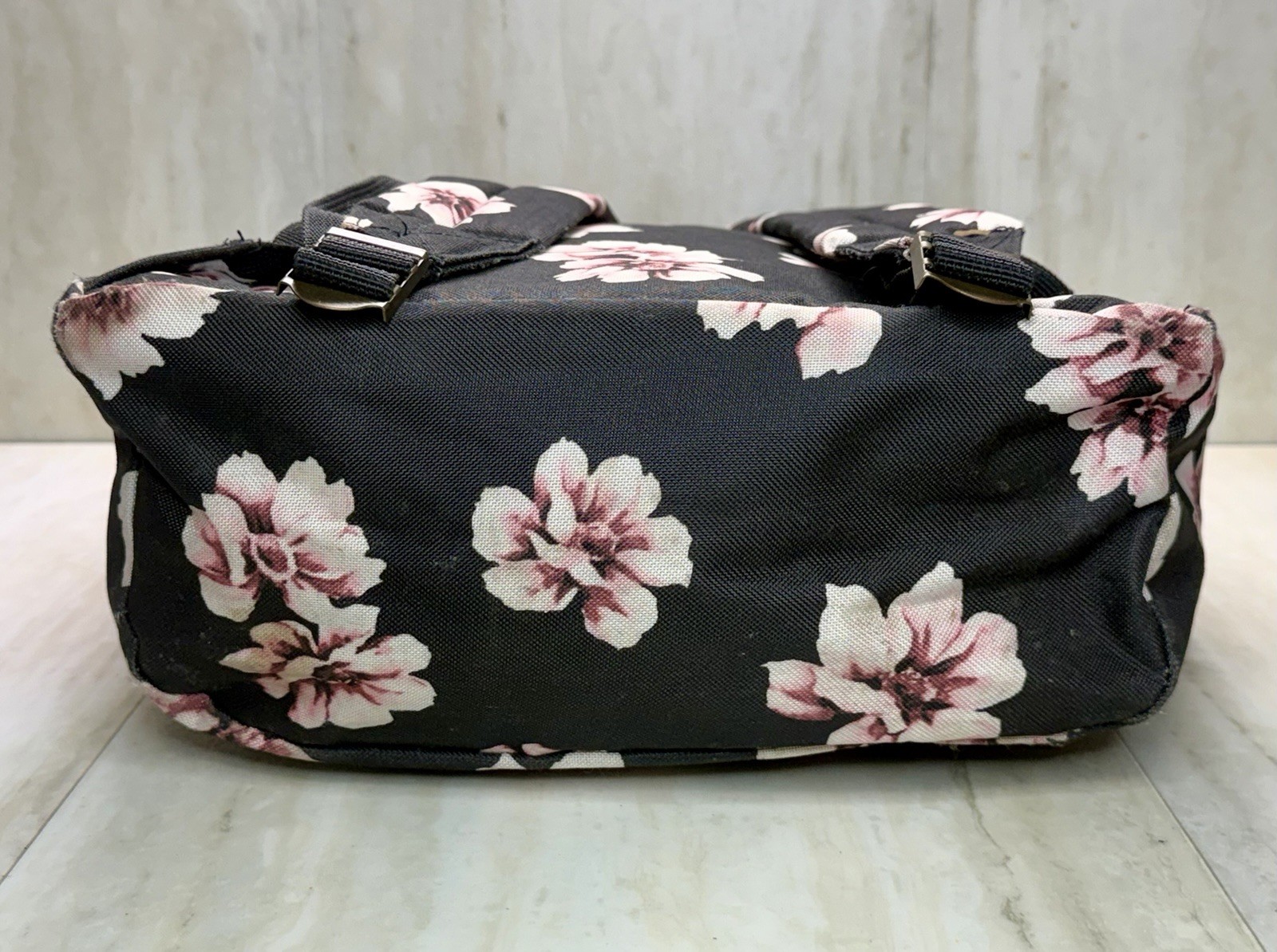 OBEY Clothing Outsider Backpack Black Pink Floral School Bookbag Canvas Daypack