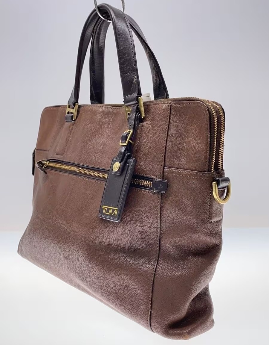 TUMI 2-Way Briefcase Brown Leather Men Business Handbag 68516B