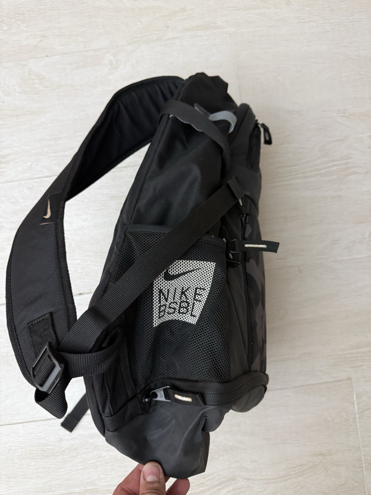 Nike Black/Gray Geometric Zip Backpack, Medium, Outer Pockets, Adjustable
